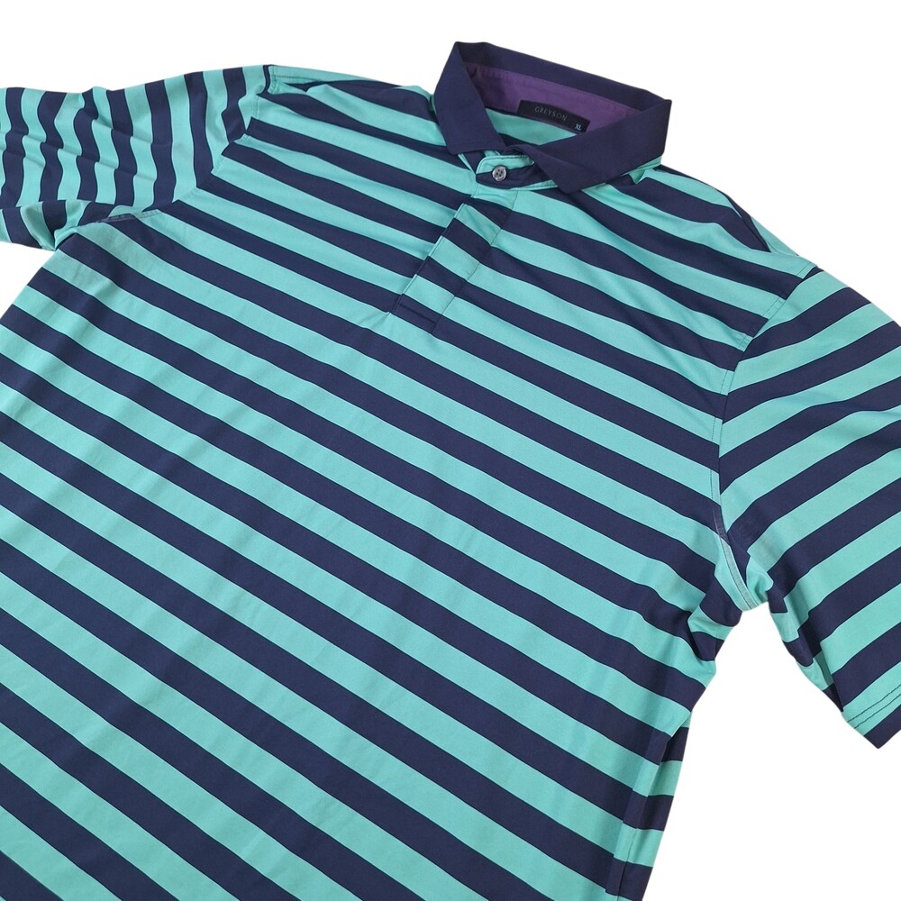 Greyson Polo Shirt Mens XL Teal Blue Striped Club Collar Performance Wolf